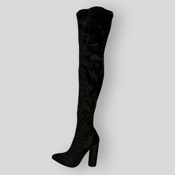 NWOT Cape Robbin Paw Crushed Velvet Thigh High Boots Block Heel Black Size 7 - Picture 4 of 9